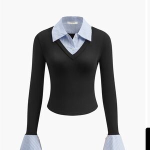 NWT Commense Black and Blue Layered Top-SMALL